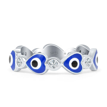 Heart 5mm Evil Eye Ring Round Cubic Zirconia 925 Sterling Silver Wholesale